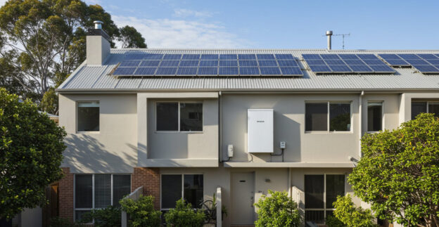 Townhouses with solar panels and batteries